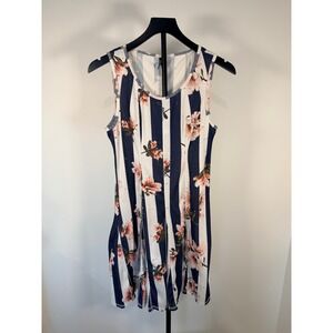 Lanca Perfume Floral Striped Ribbed Mini Dress Navy White Pink Size G Brazil